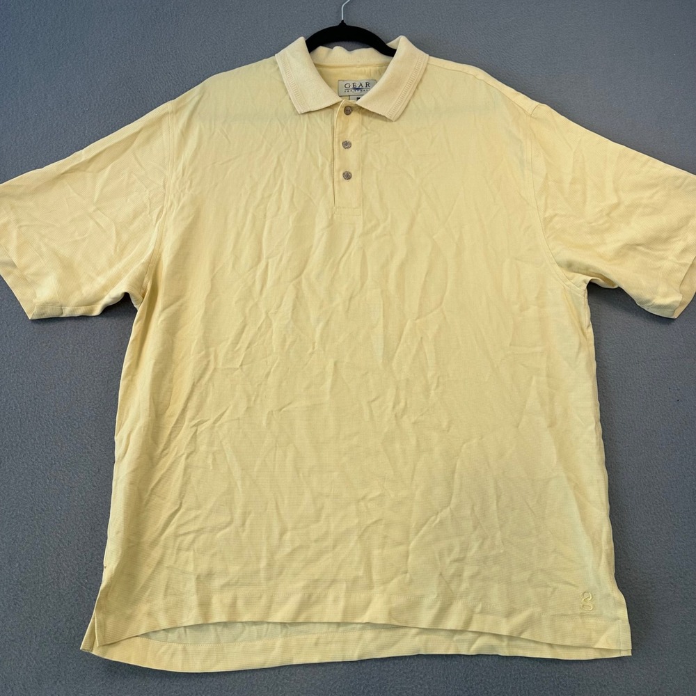 Gear For Sports Mens Large Yellow Silk Rayon Textured Short Sleeve Polo Shirt